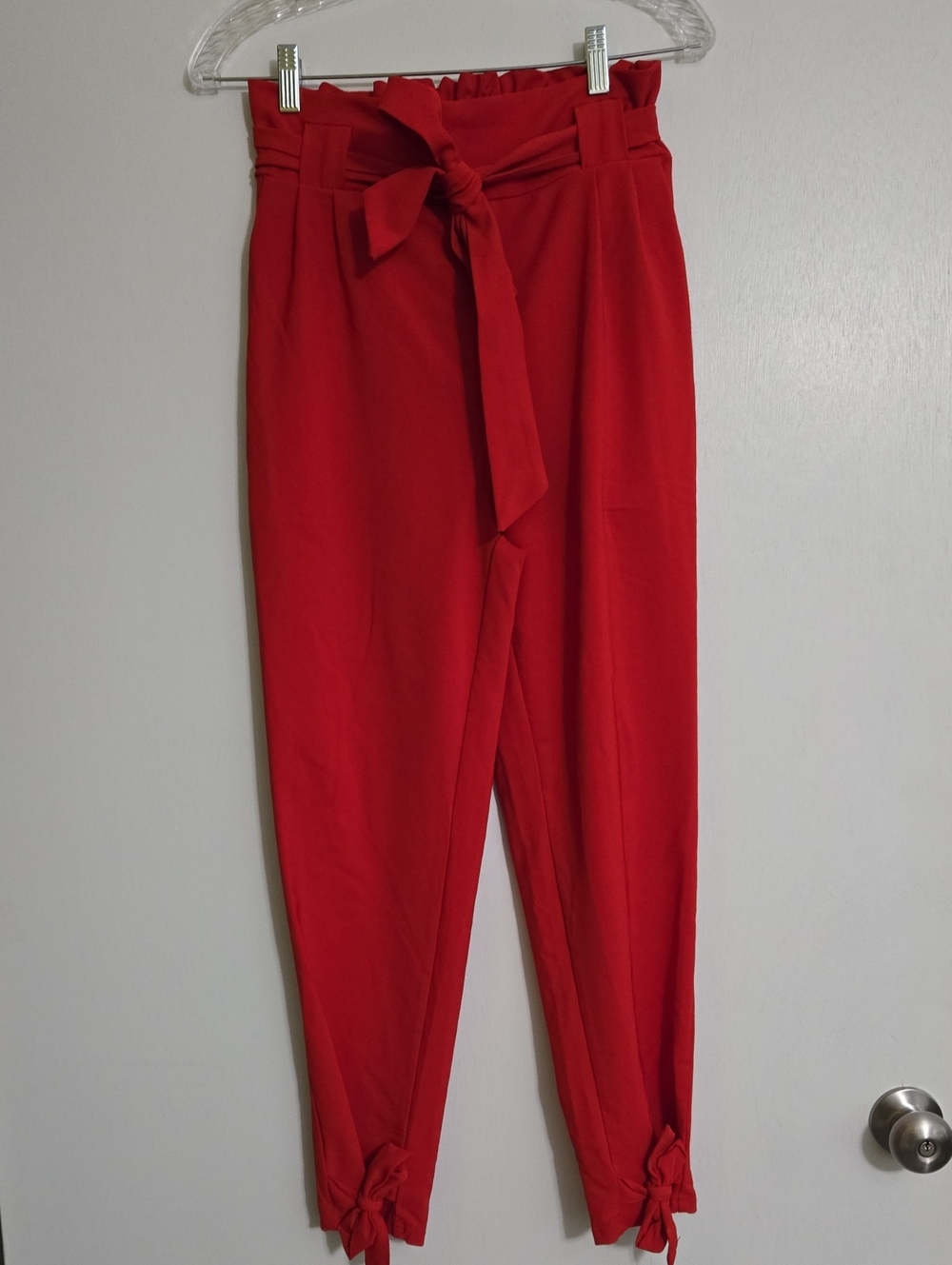 Grace Karin Red Paperbag Waist Tie-Ankle Pants